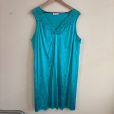 Vintage Vanity Fair Turquoise Blue Lace Trim Nightgown XL Made in USA Nylon