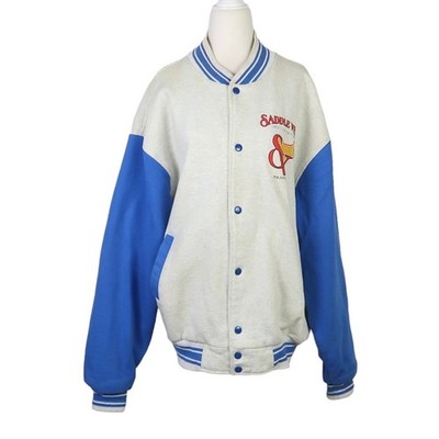Vintage 80s Saddle West Hotel Nevada grey and blue varsity sweatshirt jacket XXL