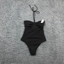 Aerie Swimsuit Womens Medium Black One Piece Cheeky Ribbed Halter UPF 50 NWT