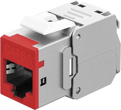 Keystone-Modul RJ45 CAT 6A, STP, Slim, rot, Krokodil-Typ, Schneidklemme