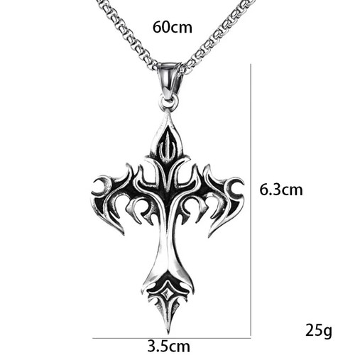 Collana Ciondolo Croce Fiamma Hip Hop Acciaio Inox Gioielli Minimalisti Uomo - Foto 4 di 24