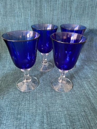 Large Vintage Cobalt Blue Drinking Glasses Set Of 4