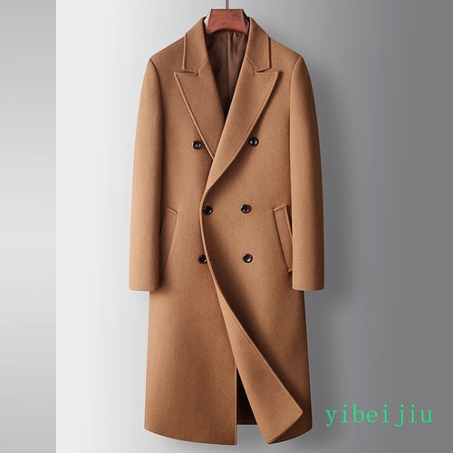 Men's Double Breasted Wool Blend Long Trench Coats Business Formal Clothes 2025 - Picture 6 of 15
