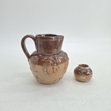 Doulton Lambeth Hunting Jug Set with hallmarked Silver Topped Match striker pot