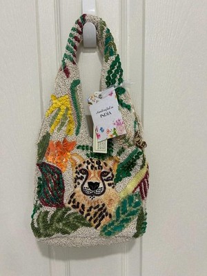 New Release Leopard Cheetah Animal Jungle Beaded Sequin Bag Made in India NWT
