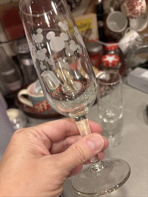 Walt Disney Gallery Champagne Flutes w/Frosted Mickey Mouse Design, Set of 2-EUC