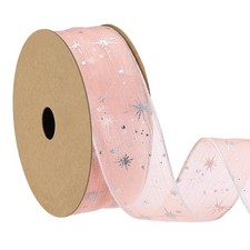 Organza Star Ribbon Wired 1.6 Inch Wide 20 Yards Orange