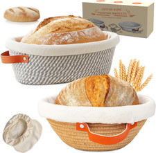 Banneton Bread Proofing Basket Set   9" Round  10" Oval Cotton Rope Baskets