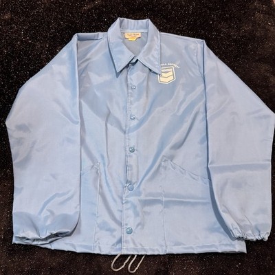 Vintage Men s Chevron Refinery Employee Jacket Size Medium Sky Blue