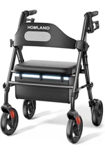HOMLAND  FOLDABLE Rollator Walker for Seniors, 350 lb Capacity, 8''Wheels BLACK