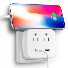 US Multi Plug Outlet Extender Wall Adapter with 2 Outlets  2 USB Ports, White