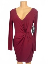Guess Women's Long Sleeve Burgundy Dress with Twist Detail
