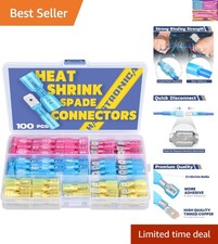 100pcs Heat Shrink Spade Connectors,AWG 22-10 Quick Disconnect Wire Connector...
