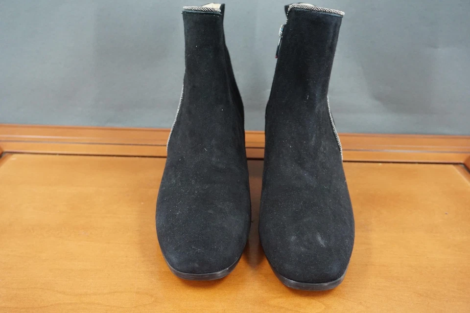 Ron Botas Blancas Mujer Talla 9 40 Negro Gamuza Tobillo Bloque Tacón Cremallera Lateral Italia Foto 2 de 4