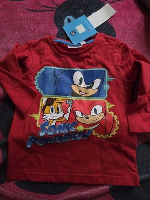 Suncity Sonic Sega Tails Knuckles Langarmshirt Mädchen Jungen Größe 98 Rot Neu