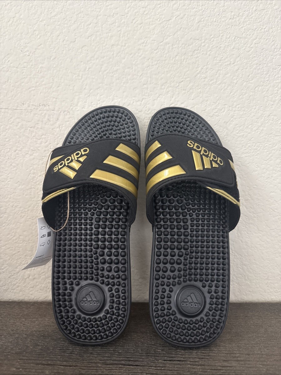 Adidas M 11; W 12 Adissage Massage Slides Black Gold Metallic