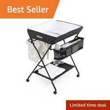 INFANS Baby Changing Table with Wheels, Folding Nursery Organizer, Black  Po...