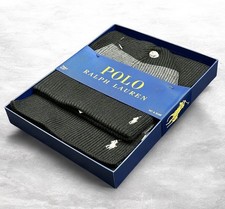 Polo Ralph Lauren Men  s Knit Beanie Hat Scarf Set Classic Acrylic Black Gray NWT