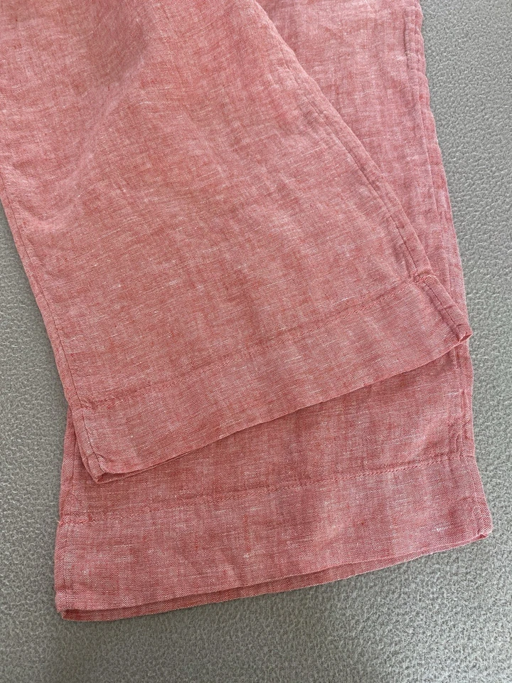 TAHARI WIDE LEG TROUSERS SZ MEDIUM PINK HIGH 100% LINEN PULL ON CROP 25” LEG - Image 2 of 4