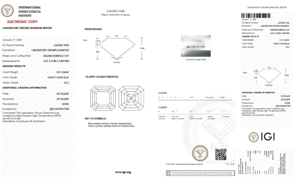 Asscher 1.01 Carat Fancy Vivid  Blue VS2 IGI-Certified Loose Lab Grown Diamond - Image 3 of 3