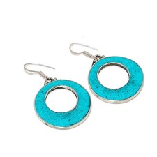Turquoise Gemstone Earrings Tibetan Silver Handmade Nepali Jewelry 2" NE 5234