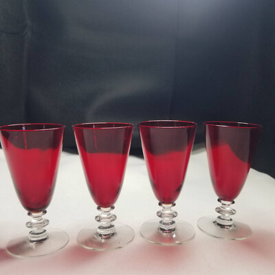 4 Morgantown Radiant Ruby Red Stem 4 3/4  Footed Juice Glass Tumbler(s) Goblets