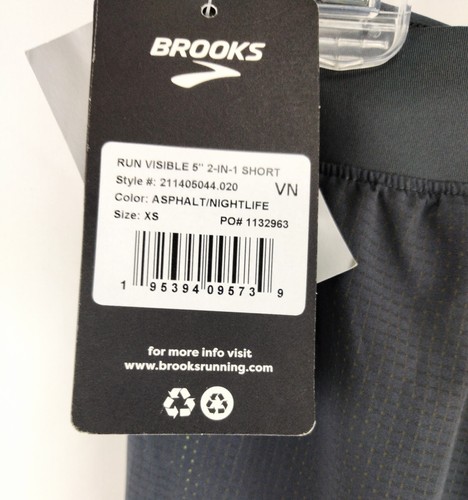 Brooks Run Visible 5" 2-in-1 Shorts Gray & Neon Yellow Mesh Men's XS - Picture 5 of 6