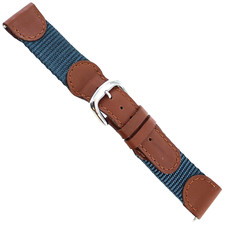 19mm Speidel Swiss Army Style Teal Nylon Tan Genuine Leather Watch Band SHORT