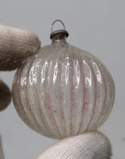 Vintage Glass Embossed Rugged BALL Mini Feather Tree Christmas Ornament Japan
