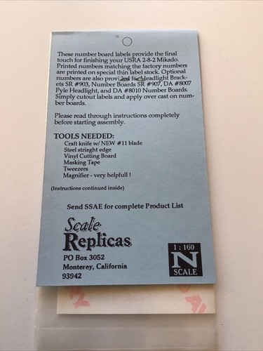 Scale Replicas N Scale 472: USRA 2-8-2 Number Board Sets Kato Mikado Series 2 - Picture 3 of 3