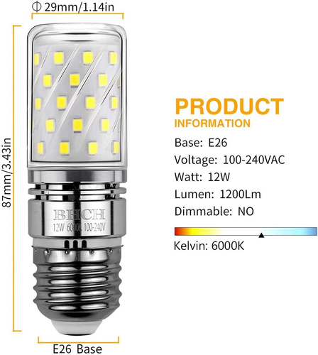 E26 LED Corn Bulbs 12W,6000K Daylight White,1200Lm,Edison Screw Bulbs,100W Incan - Picture 2 of 12