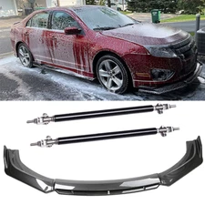 Front Bumper Lip Body Kit Spoiler Carbon Fiber Black Strut For Ford Fusion