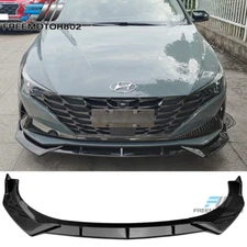 Fits 21-23 Hyundai Elantra 4D Gloss Black PP 3PC Front Bumper Lip Lower Splitter