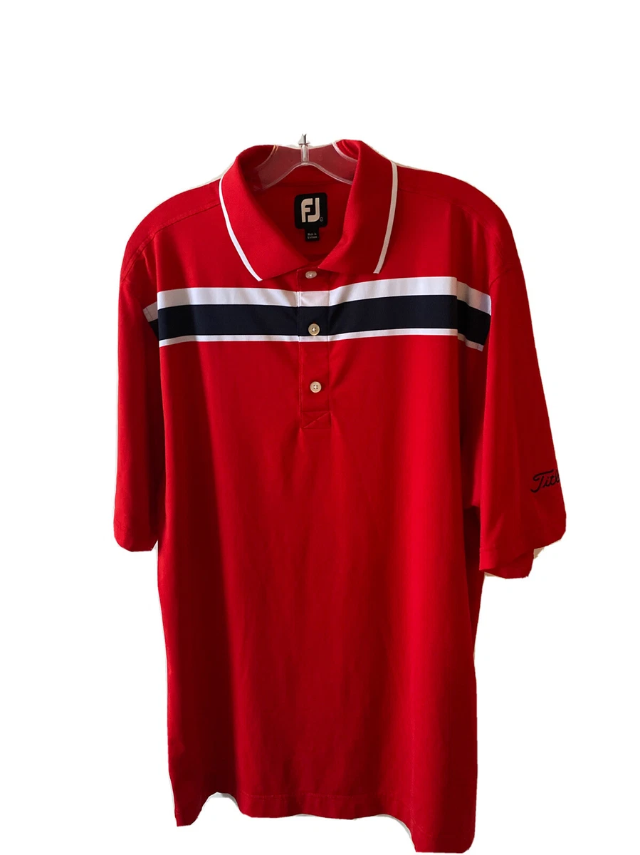 FootJoy FJ Titleist Polo Golf Shirt Mens L Red White Blue Striped