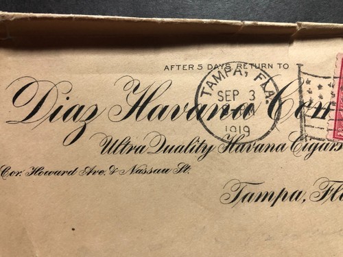 1919 TAMPA, FL - DIAZ HAVANA COMPANY ADVERTISING COVER - HAVANA CIGARS - Picture 2 of 3