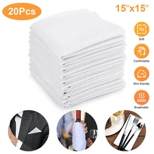 20Pcs White Cotton Men Handkerchiefs Hanky Pocket Square Hankie Lot Set Vintage