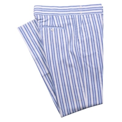Mens 36 Gurkha Pants Blue White Stripe Cotton Slim Straight Flat Front Trousers