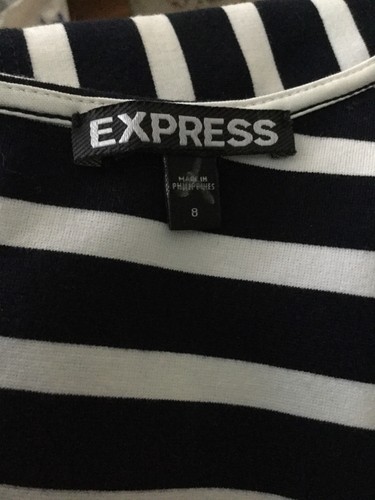 EXPRESS sz 8 Black/Ivory Stripe Short Sleeve Pointe Knit Mini Dress - Picture 5 of 6