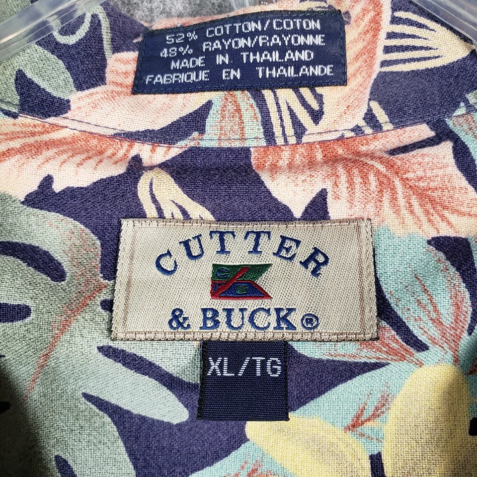 Cutter & Buck Button Up Shirt Adult Extra Large XL  Men's Blue Floral Pattern - Image 4 of 4