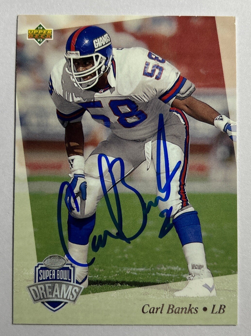 Carl Banks Signed Card New York Giants 1992 Upper Deck Super Bowl Dreams Auto
