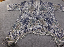 soft surroundings sweater small cardigan blue wool geometric embroidered stitch