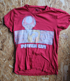 Official Super Mario Power Up Mushroom T Shirt Bros. Nintendo NES 8 Bit Game Red