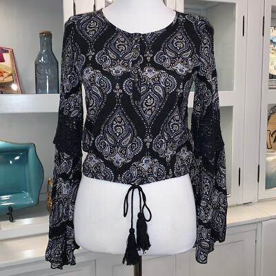 Kendall & Kylie Paisley Boho Cropped Top Sz XS