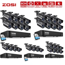 ZOSI H.265+ 8CH 5MP Lite DVR HD-TVI HD Outdoor CCTV 1080P Security Camera System