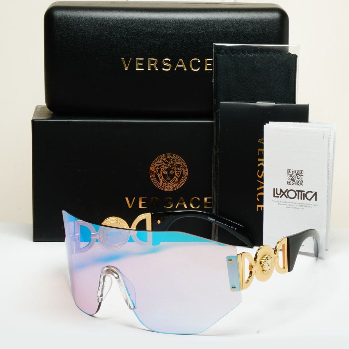 Versace Sunglasses Unisex Gold Medusa Shield Visor Ski Large MOD