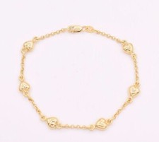 7" 3D Puffed Heart Link Rolo Bracelet Real 14K Yellow Gold 3.75gr GREAT GIFT 