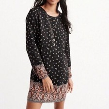 Abercrombie & Fitch Black Orange Paisley Boho Long Sleeve Dress
