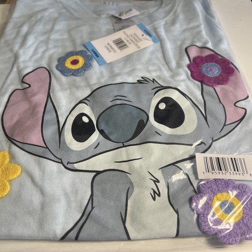 Disney Women's Crochet Lilo & Stitch Lightweight Jersey Tee, Blue, Size Large L - Picture 7 of 10