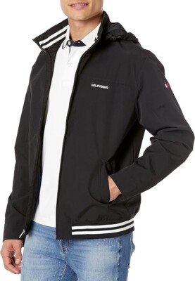 NEW TOMMY HILFIGER MEN REGATTA WATER RESISTANT WINDBREAKER YACHT JACKET COAT BLK