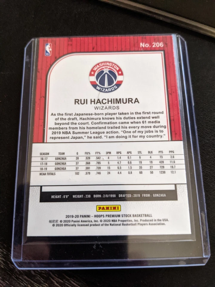 2019-20 NBA Hoops Premium Stock Inaugural #206 Rui Hachimura Wizards Rookie RC - Image 2 of 2